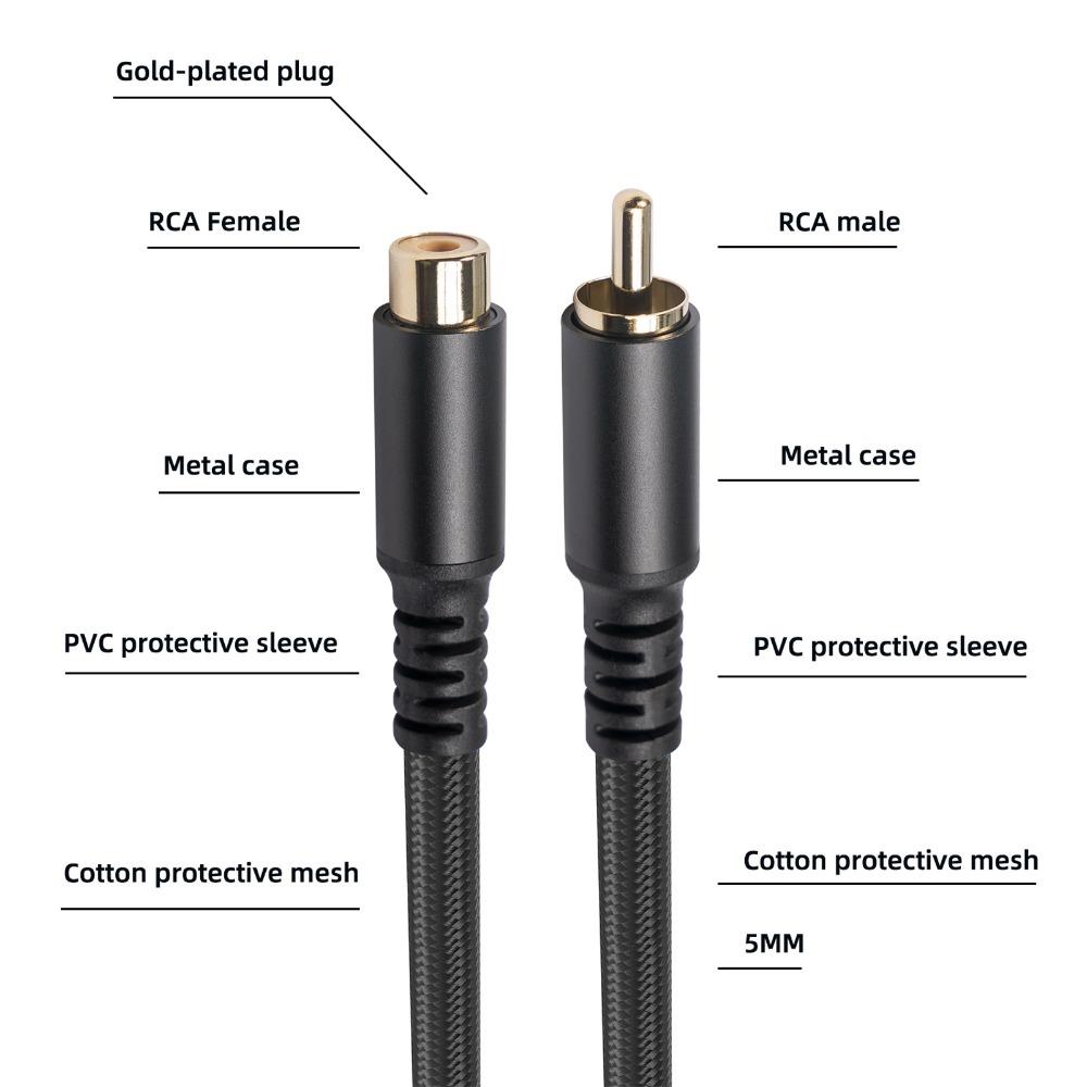Male To Female for RCA Extension Cable Gold Plated for RCA Stereo Audio Cable DVD Player