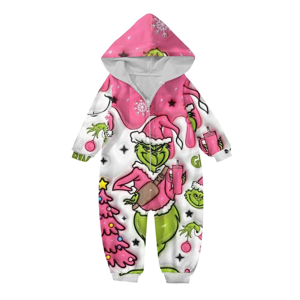 Parent-Christmas Printed Parent-Child Hooded Zip One-piece Homewear