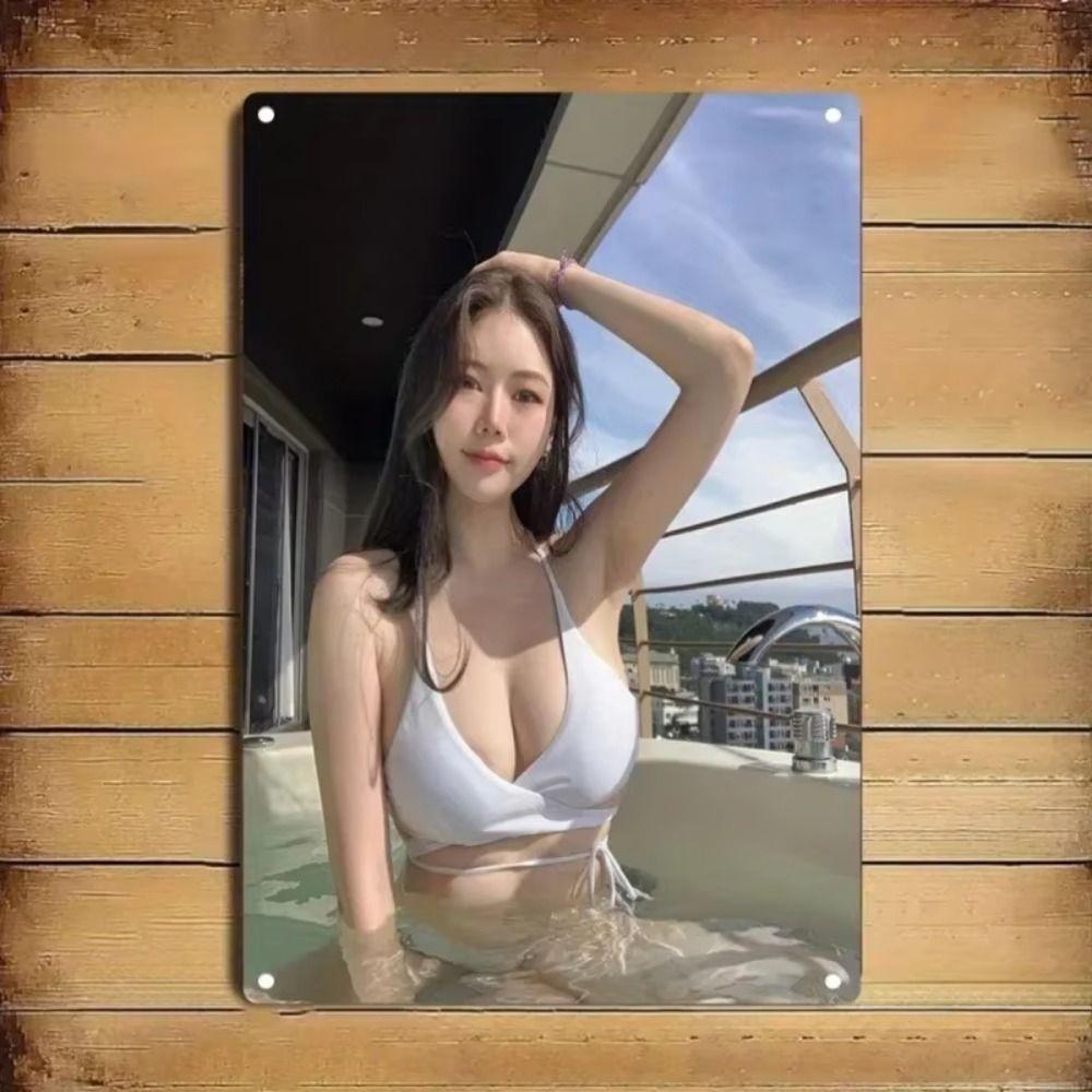 Fantasy Metal Wall Art Decor, Girl with Goldfish, 20x30cm Bedroom Sign