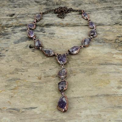 Super 23 Collana grezza in ametista Collana in rame elettroformato Gioielli con pietre preziose vere Collana con catena regolabile Gioielli in rame elettroformato