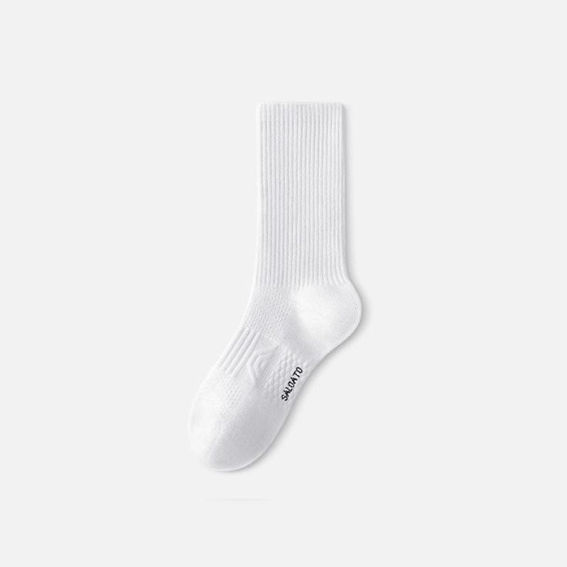 White Socks, Men's, Summer, Pure Cotton, Thin, Short Socks, Sweat Absorbing and Breathable, Sports Running, Teenagers, Basketball Mid Tube Socks
