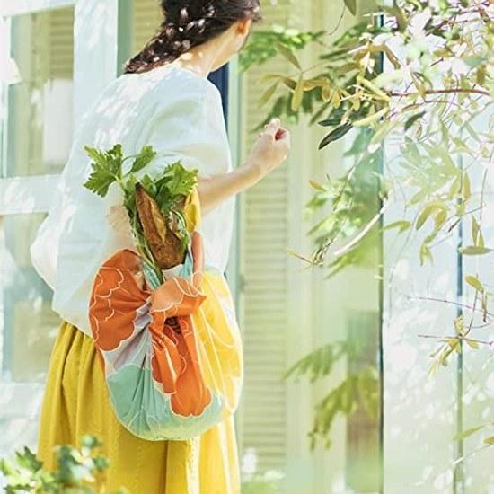Musubi Furoshiki 100 Hime Aqua Drop Adeline Klam Peony Orange 100cm Polyester Water Repellent Treatment