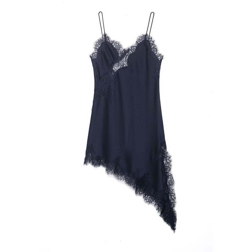 European & American Women's Lace Patchwork Satin Camisole Dress - New Hot Style Fashion