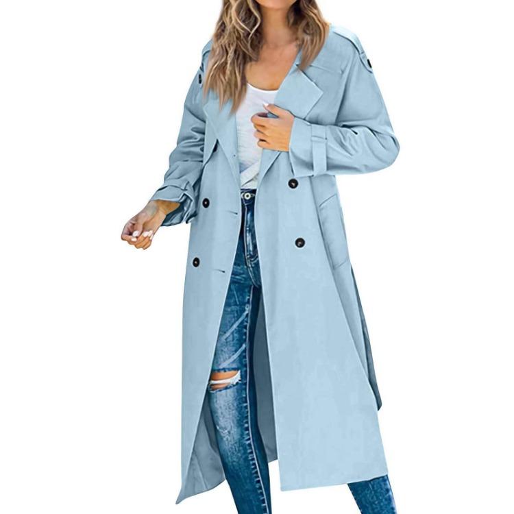 Elegant Women Solid Color Long Trench Coat Casual Winter Autumn Jacket Temperament Style