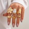 6Pcs/Set Gold Color Imitation Pearl Open Ring for Women Vintage Colorful Flower Crystal Rings Set Engagement Party Jewelry Gifts
