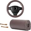Genuine Leather Steering Wheel Cover, 15 Inches Breathable Stitch On Wrap Steering Wheel Cover, Anti-Slip Auto Wheel DIY Sewing Protector With Needle