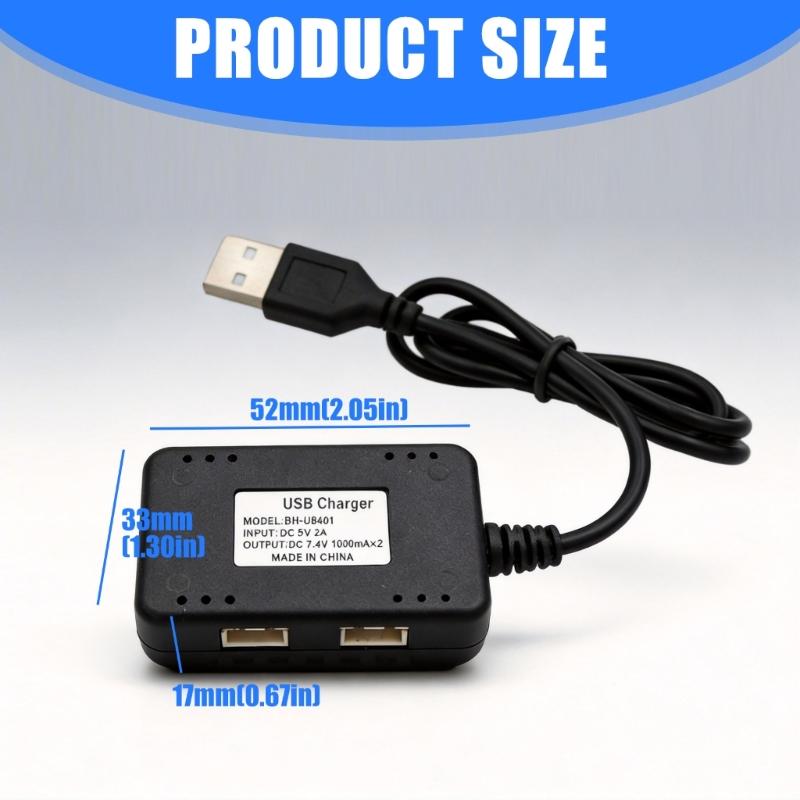 2 In 1 USB Power 7.4V Lithium Batteries Chargers Cord Compatible for 350mAh To 2200mAh Batteries for Remote Car