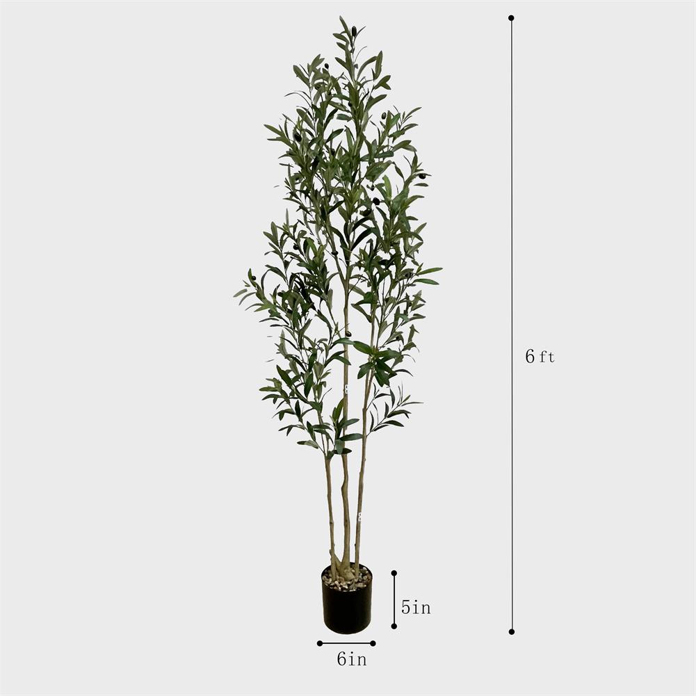 US SArtificial Olive Tree Faux Silk Plant 6FT Tall Artificial Olive Trees Indoor With Natural Wood Trunk Lifelike Fruit For Home