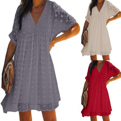 Women's Loose Large Pullover V-Neck Fashion Color Knee Length Dress