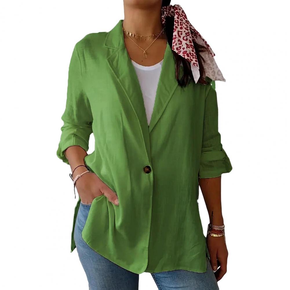 

Women Suit Coat Lapel Long Sleeve Single Breasted Suit Jacket Side Slit Hem Single Color One Button Business Outwear M зелений