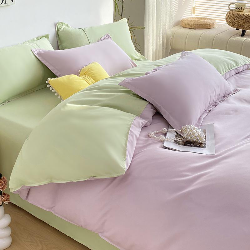 Zweifarbige Aloe-Baumwolle Gebürstetes Karomuster Bettwäsche-Set: Bettdecke, Bettlaken und Kissenbezüge für Wohnheime - MUJI Stil