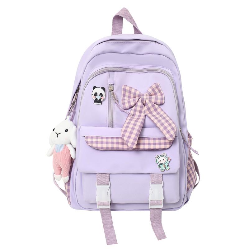 Spring New Ins Style Soft Girl Cute Girl Backpack College Students' Lightweight Checked Backpack