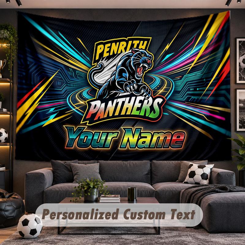 Wall Hanging Tapestry Custom NamePenrith Panthers Pattern Personalized Printed Fabric Wall Decor