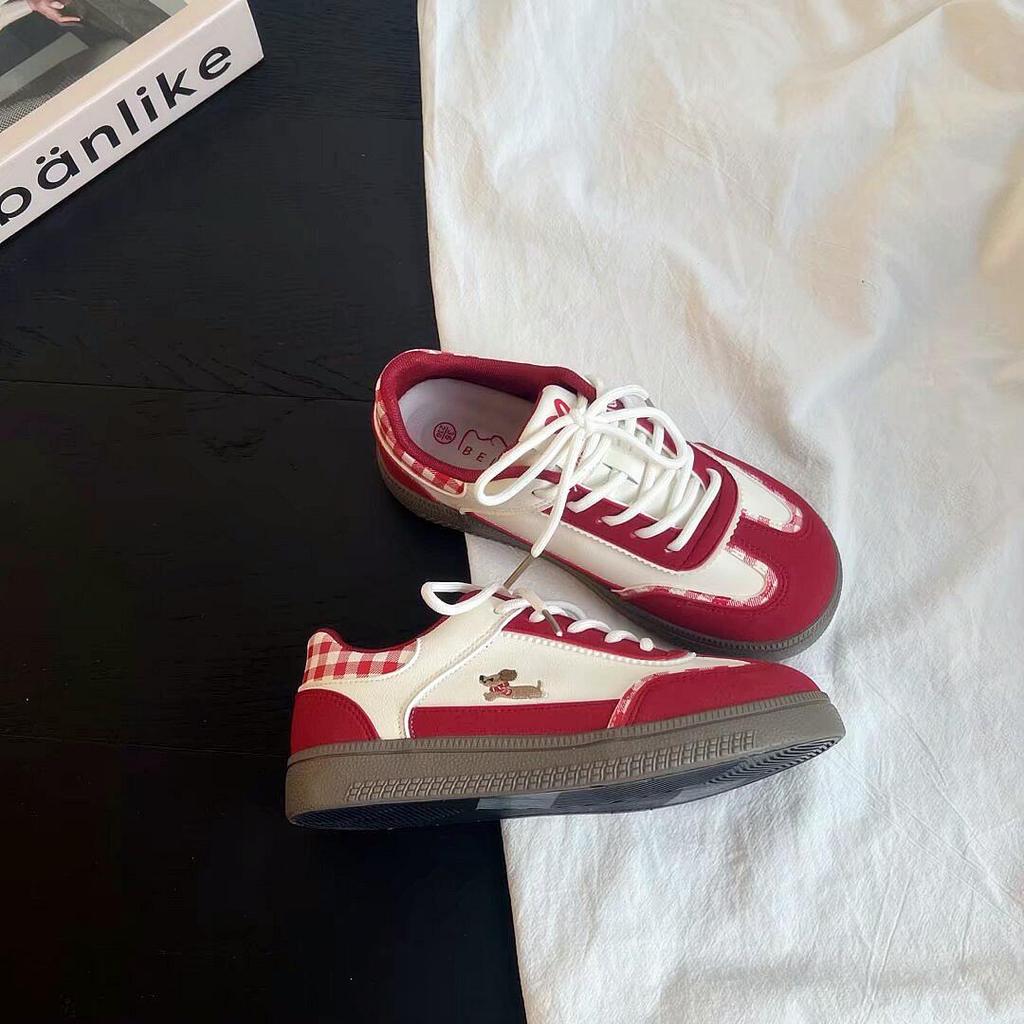 Chic Autumn 2025 Women's Thick-Soled German Puppy Print Canvas Shoes: Versatile Casual Sneakers