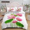 Set Copripiumino Lotus Fiori Rosa e Foglie Verdi Poliestere Copripiumino Misura King Queen Per Bambini Ragazze Donne Set Letto