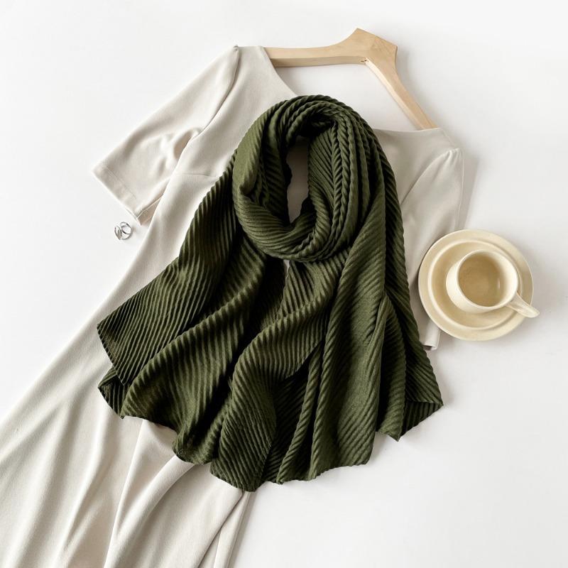 Solid Color Imitation Cotton and Linen Silk Scarf Pleated Women 180 * 90 Square Scarf Imitation Silk Scarf Headscarf