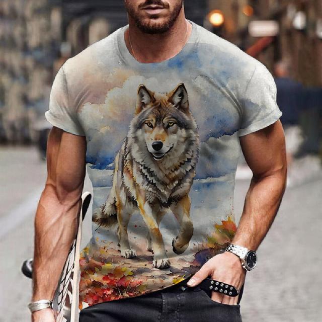 

Футболка з вовком, 3D-цифровий принт із тваринами, графічна каміза, чоловіча футболка з короткими рукавами, зручні пуловери, чоловічий одяг 6XL