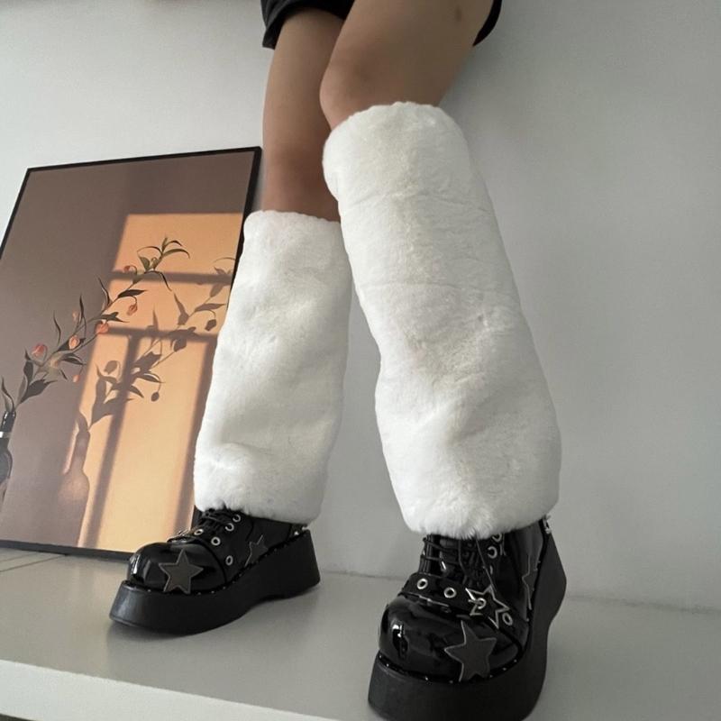 Women Furs Leg Warmer Winter Furry Long Boot Cuffs Fuzzy Shoe Cover Party Costume for Holiday Festival Performances Play