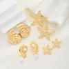 4Pcs Vintage Summer Starfish Conch Earring Set Gold Color Imulated Pearl Stud Drop Earrings for Women Beach Daily Jewelry Gifts
