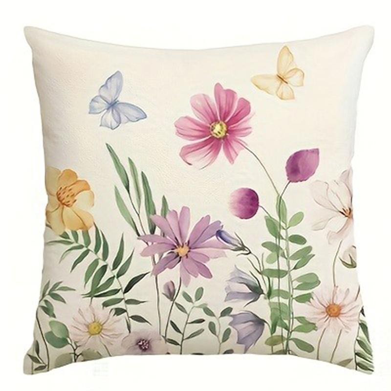 Spring Pink Floral Print Home Decor Pillowcase Bedroom Living Room Sofa Decoration Cushion Cover With Zipper