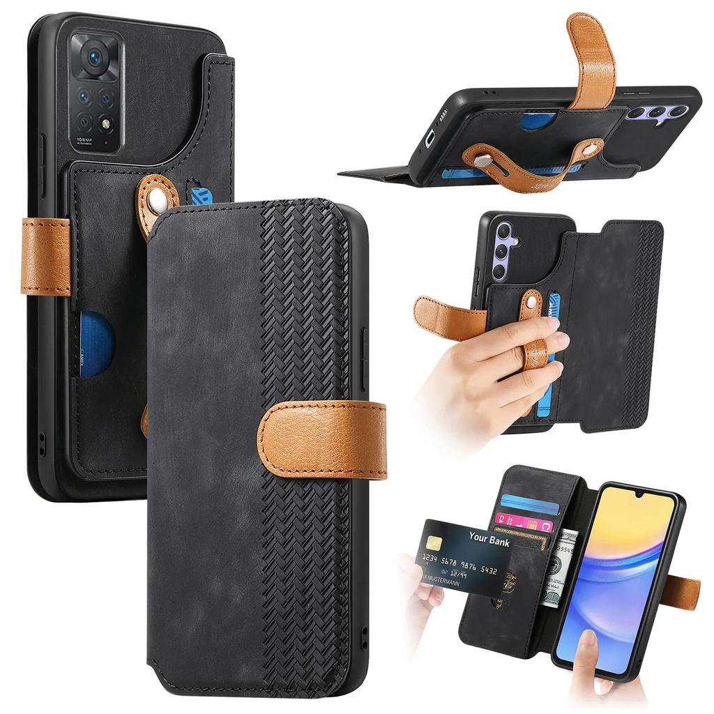 Wristband Cards Solt Wallet Leather Flip Case For Xiaomi Redmi Note 13 Pro Plus 13T 13C 12 11 POCO X6 14T Bag Pocket Book Cover