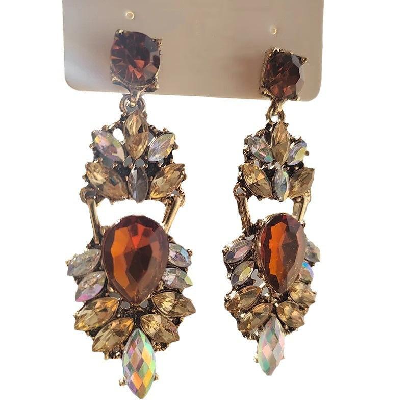 Retro High-End Silbernadel Diamantbesetzte Blumenohrringe, Europäische und Amerikanische Übertriebene Temperamentsohrringe, Leichter Luxus Nischenohrringe