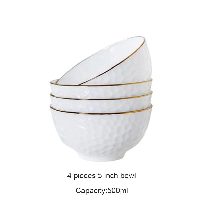 4Pcs Set Ramen Bowl Set Phnom Penh Embossed Rice Bowl High-quality Bone China 6 Inch Noodle Dinner Plate Set Ceramic Dinnerware