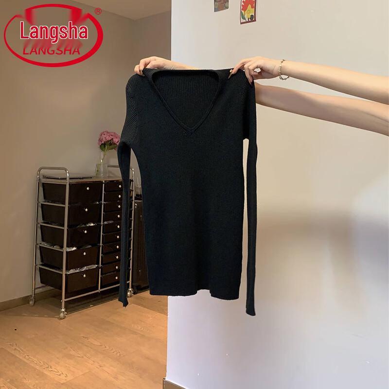 Langsha Women's V-Neck Slim Fit Knit Sweater