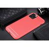 Coque Silicone + Verre Trempé pour iPhone 12, Motif Fibre de Carbone Souple Antichoc - Rouge