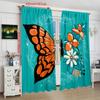 2PCS- Flower and Butterfly - Printed Curtain - Polyester Material - Suitable for Bedrooms, Living Rooms, Study Private Spaces