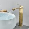 Rubinetti Dorati Spazzolati per Lavabo Elegante Cascata Rubinetto per Lavabo Bagno Monoleva Foro Montaggio su Piano Ottone Rubinetti Miscelatori