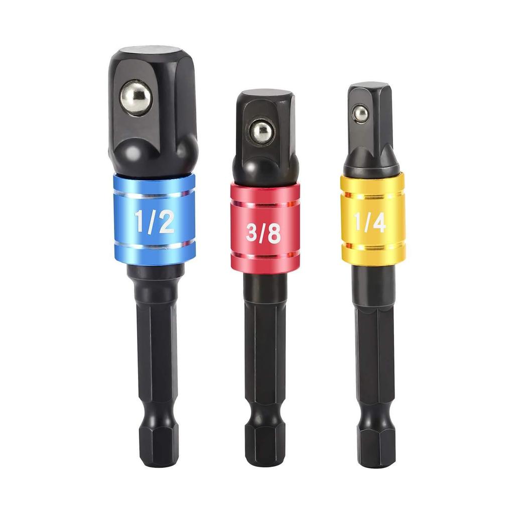 3-Piece Nickel-Plated Steel Ball Extension Rod Set for Electric Drill To Wrench Conversion.