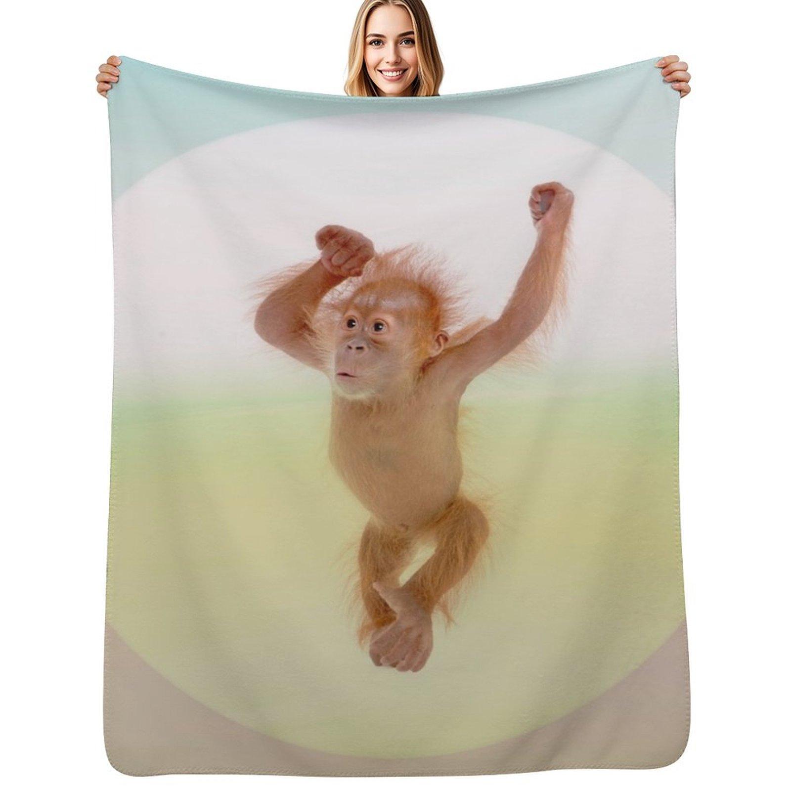 Save Orangutan Throw Blanket Soft Warm Blanket Gift for Grandparents Size: 75*100cm, Weight: 230 GSM