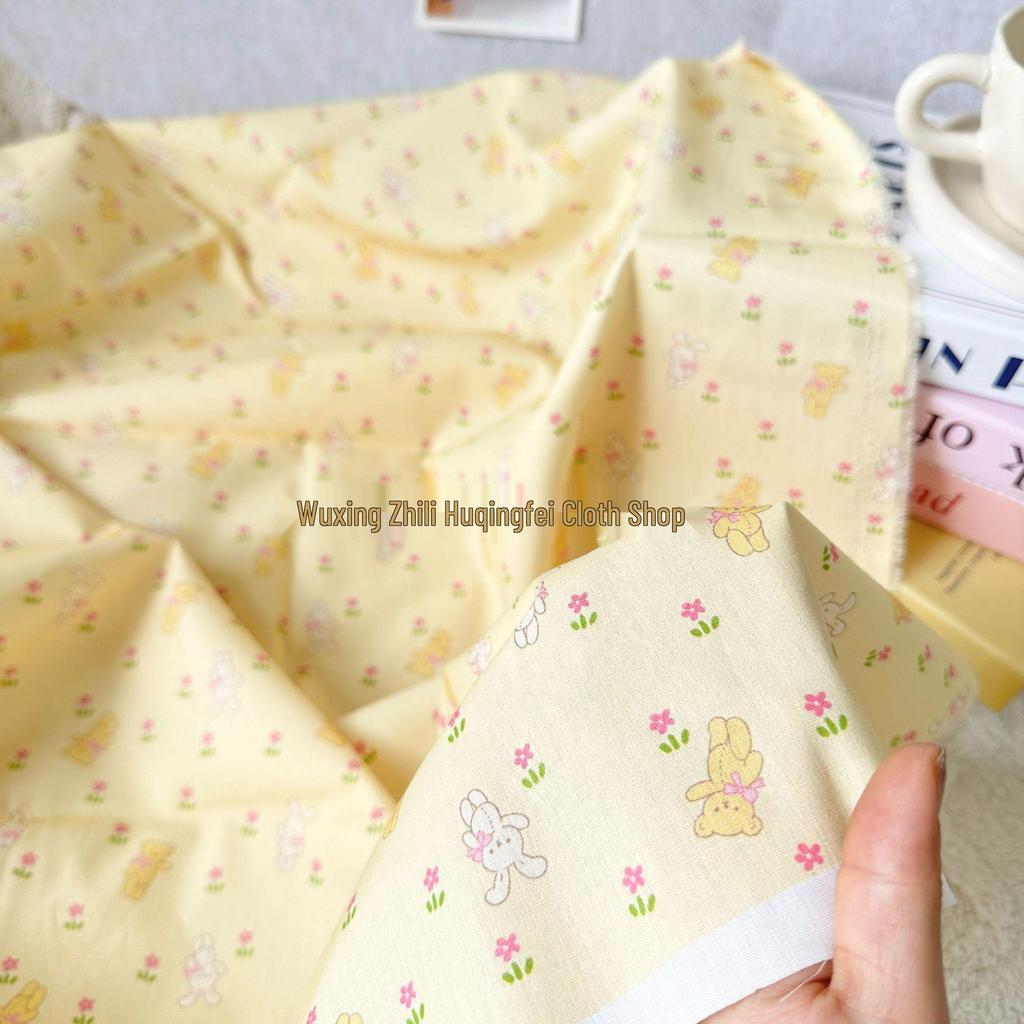Korean Style Digital Print 100% Cotton Fabric: Rabbit Floral Design for Women's, Children's, and Family Wear, Homewear, DIY