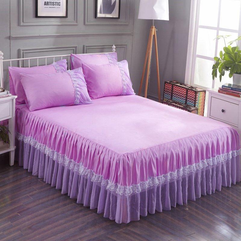 3pcs Summer Lace Solid Color Bed Skirt Transparent Gauze Skirt Hem Cotton Bed Cover Environmentally Friendly Comfortable Bedding
