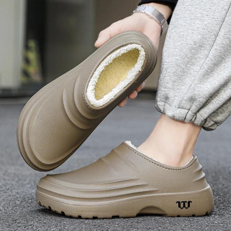 Fashion Men's Casual Shoes Women's Chef Shoes Autumn Winter Warm Round Toe Water-proof Kitchen Slipper Non-slip House Plush Slippers