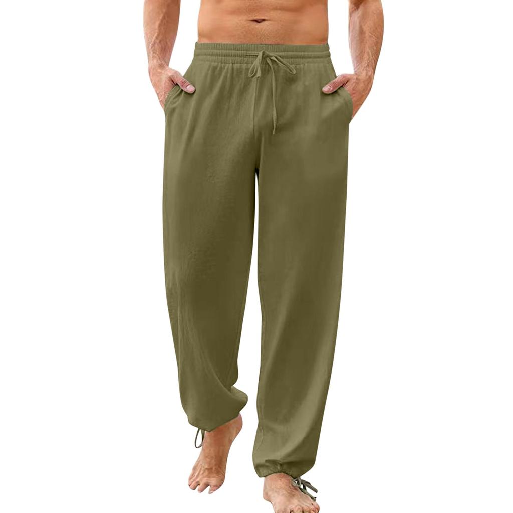 Men's Fashion Casual Beach Pants Color Elastic Band Pocket Overalls Pants