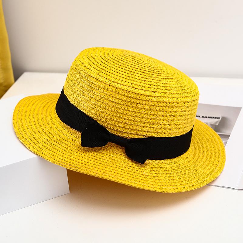 Girls' Summer Straw Hat: Breathable Flat Top, Sun-Protection for Outdoor Travel & Beach