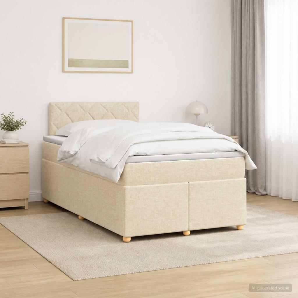 Box Spring Bed with Mattress Cream 120 x 190 cm Fabric