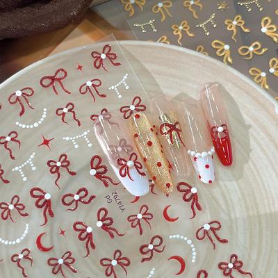 Embossed Bow & Star Moon Nail Stickers - Hot Stamping Decals for Nail Art Decoration