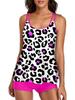 Popular Plus Size Women's Tankini: Halter Vest & Flat Leg Swim Trunks with Loose Print