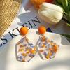 Color Gentle and Sweet Oil Painting Orange Geometric Earrings Pentagram Contrasting Colors Fresh Personality Versatile Trendy Earrings