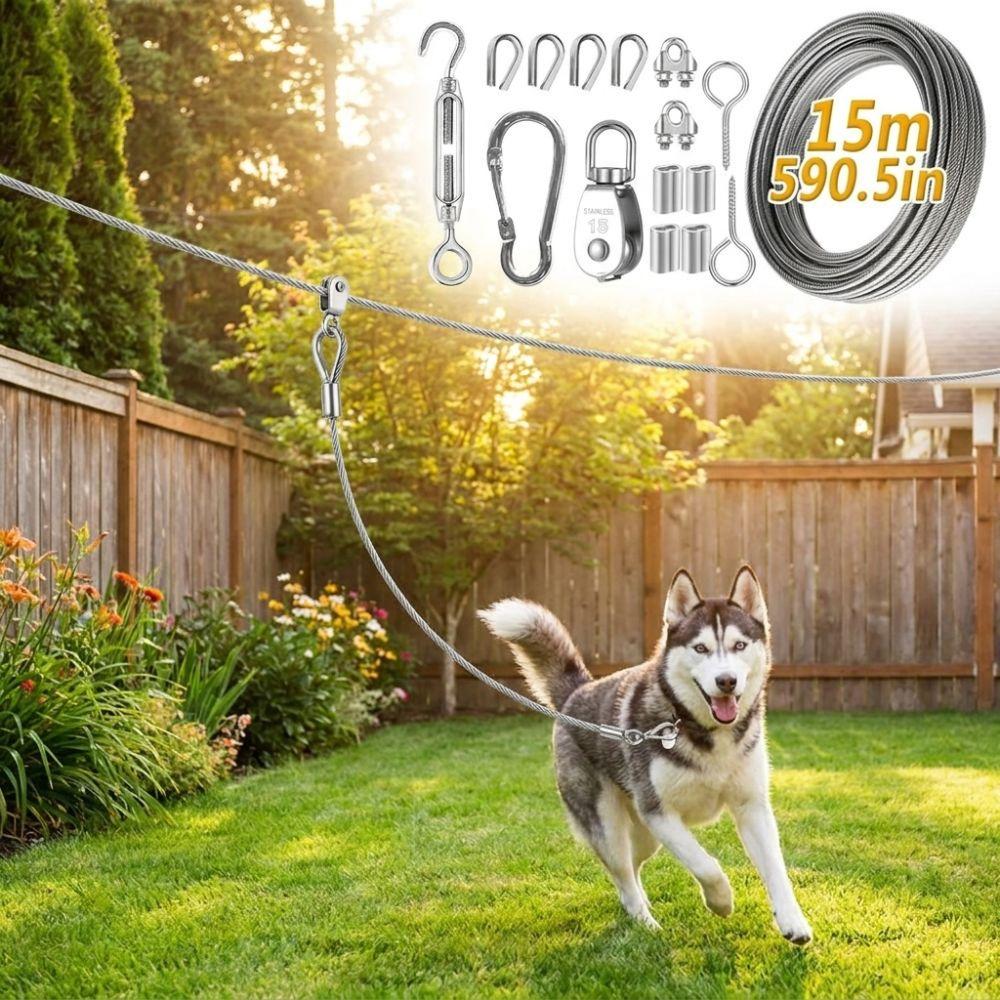 15/30M Venkovní vodítko pro psa Kovová přezka Odolné proti okusování Systém vodítka pro psa na kolečkách Sada Tlumič nárazů Odolné proti opotřebení