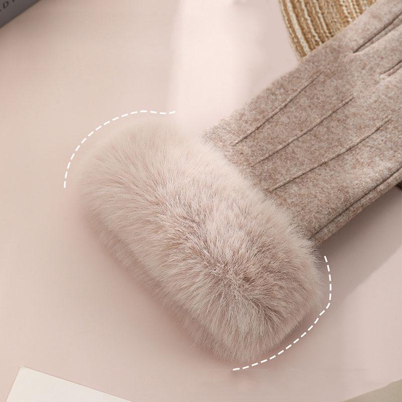 Women Winter Keep Warm Touch Screen Stripe Wrist Hairy Gloves Elegant Simple Windproof Not Bloated Cycling Drive Elasticity