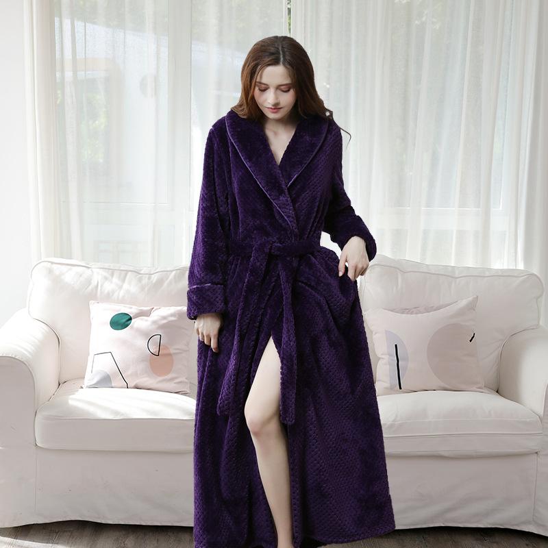 Autumn/Winter Coral Velvet Women's Nightgown Long Flannel Bathrobe for Women with Velvet Thickened