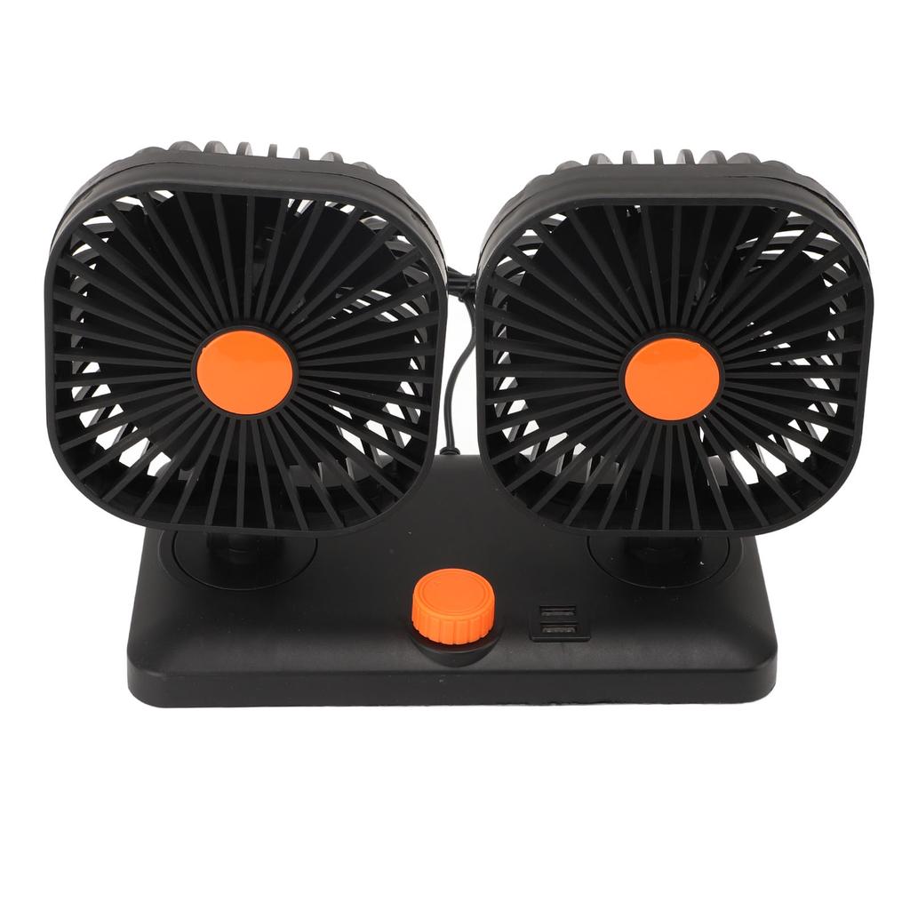 Car Fan Dual Head USB Fan Quiet 12V 24V Portable Auto Cooling Fan for Vehicles Home Bedroom Use