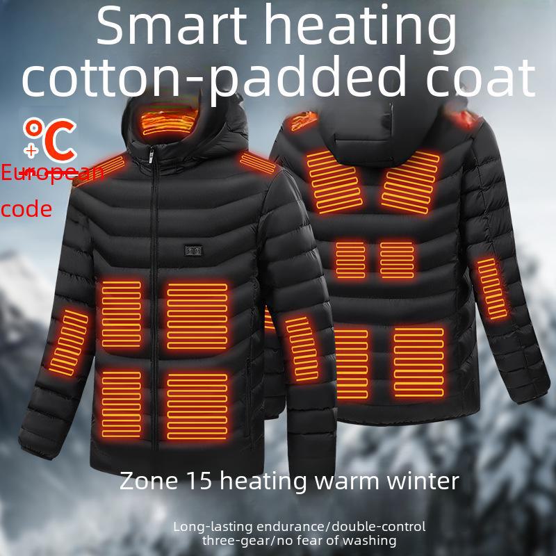Men's Multi-Zone Hooded Electric Heated Cotton Coat with Long Sleeves
