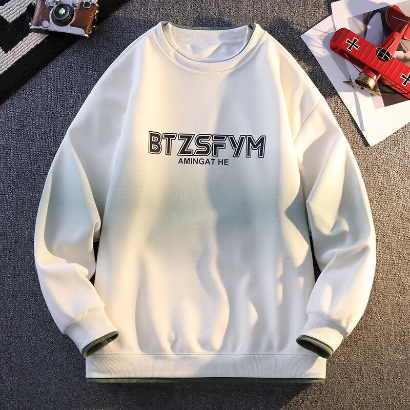 

New Autumn Sweatshirt for Men Round Neck Loose Hong Kong Style High School Students Top Teenagers Fashion Jacket M білий