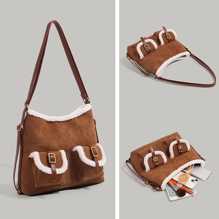Suede Lambswool Plush Backpack Tote Bag Multi-Functional Three-Purpose Autumn and Winter Large Capacity Shoulder Crossbody Bag