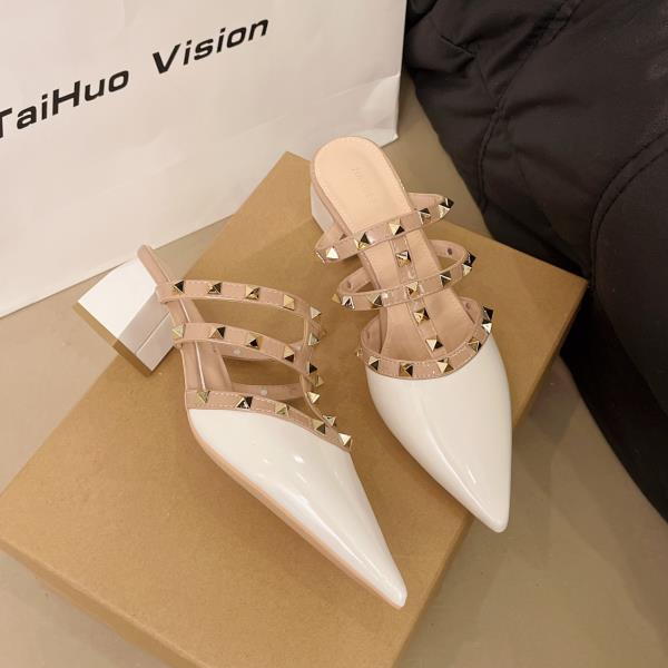 Fashion Shoes Woman 2025 Loafers Slippers Casual Cover Toe Heeled Mules Luxury Summer Pointed High Slides Fashion Pumps Shoes Woman 2025